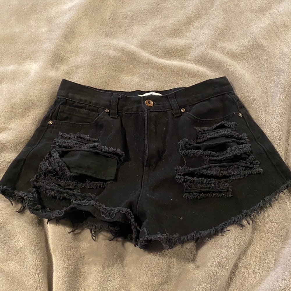 Forever 21 black ripped jean shorts